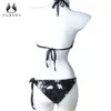 Fashion-PLAVKY Sexy Halter Noir Argent Paillettes Bling Trikini Maillot De Bain Monokini String Maillots De Bain Femmes Découpé Maillot De Bain Une Pièce