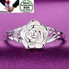 Omhxzj grossiste europeiska kluster ringar mode kvinna flicka fest bröllop gåva silver rose s925 sterling silver ring rr289