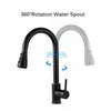 Kostenloser Versand Matte Black Deck Installation Waschbecken Mit Sprinkler Ausziehbare Küche 360 Drehbare Becken Wasserhahn T200424