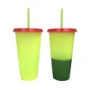 Plastic Magic Cup Temperatuur Veranderde Kleur Mok Koud Water Kleur Veranderende Koffiekop Waterflessen met Rietjes Set 24oz