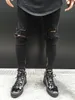 2017 남자 무릎 지퍼 파괴 청바지 스키니 스트레치 패션 찢어진 디자이너 연필 카키색 검은 흰색 카키색 바이커 청바지 조깅