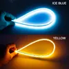 2x flexibel bil DRL Running Turn Signal Light White Amber Led Flowing Bar Silicone DayTime Lighting Tube Angel Eye Headlight Decor Strip