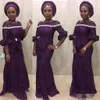 Aso Ebi Violet Sirène Robes De Bal Sheer Cou Perlé Demi Manches Longues Robes De Soirée Peplum Femmes Africaines Robe De Soirée Sur Mesure