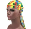 Miltary kamuflaż jedwabisty Durag gorący kolorowy Premium 360 fal długi tren jedwabisty Durags Hiphop czapki dla mężczyzn i kobiet wysokiej jakości du-rag