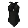 Fashion-Black Red Sexy Cross Halter Kvinnor Badkläder One Piece Swimsuit Black Red Solid Women Bathing Surt Beach Wear Swim293L