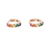 Boucles d'oreilles créoles arc-en-ciel en or rose Exquis Small Circle Micro Pave Bright Colorful CZ 100% 925 Sterling Silver Girls belle boucle d'oreille