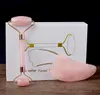 Natural Pink Crystal Jade Roller Podwójna głowa Rose Kwarc Masaż Roller Real Stone Facial Massager Guasha Scraping Tool zestaw z pudełkiem