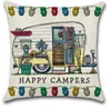 Happy Campers Pillow Case 45*45cm Touring Car Pillowcase Throw Linen Cushion Cover Home Cafe Office Decor Gift GGA3233-1