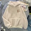 Kvinnor Fleece Flannel Pullover Kvinna Sweatshirt Höst Vinterrock Rosa Söt Hooded Letter Print Harajuku Loose Pocket Hoodies