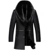 Russian Winter Fur Collar Leather Jacket Men New Business Casual Medium Long Windbreaker Coat Male Sheep Skin Jacket 5XL