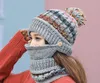 비니 스카프 마스크 3PCS 세트 여성 겨울 따뜻한 크로 셰 뜨개질 귀마개 니트 모자 야외 방풍 캡