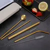 304 Stainless Steel Straight Bent Drinking Straws Cleaning Brush Spoon 7pcs/set With Box Kitchen Tools Wedding Gift