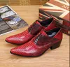 Snake Fashion Red Skin Party Dress äkta High Heel Oxford For Men Lace Up Formal Leather Shoes Male CCA
