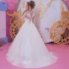 Vestidos Primera Comunion Ball Gown Flower Girl Dress Abito in pizzo Toddler Glitz Pageant Abiti Pretty Bambini Prom Gown