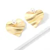 Wholesale-pearl charm earrings for women golden silver water ripple alloy hearts earring girl western grace luxury jewelry free shipping
