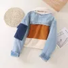 2019 New Style Fashion Winter Denim Patchwork Faux Fur Coat Women Faux Lambswool Fur Turn-down Collar Denim Outerwear