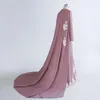 Nowy Nadchodzący Arabski Kaftan Długie Rękawy Suknie Wieczorowe Satin Aplikacje Koronki Ruffles Sweep Pociąg Klasyczne Suknie Wieczorowe z Cape