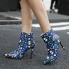 Tanie Moda Kobiety Kolano Buty Drukowane Szpiane Toe Buty 10 cm Mieszane Kolory Wysokie Obcasy PU Lady Short Boot