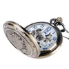 Classic Bronze Pocket Watch Women Men Hand Wind Mechanical Watches Skeleton Clock Timepiece Pendant Chain Arabic Number Dial