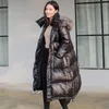 Gęsty płaszcz parka długa zimowa kurtka kobiety kołnierz okapu fur