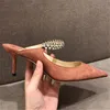 Hot koop-dunne hoge hakken pumps vrouw muilezels nieuwe lente kristal slip op hoge hakken schoenen vrouwen zomer slippers strass Mary Janes schoenen