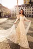 Champagne 2019 Bohemian Wedding Dresses 3D Floral Appliqued Lace Beads Boho Tulle Beach Sexy Sapghetti Neck Wedding Dress Bridal Gowns