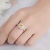 Encantadores anillos de solitario de boda cuadrado amarillo circón cúbico chapado en platino modas amor diseñador joyería para mujeres accesorios de anillo regalos