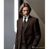Şık İki Düğme Çikolata Kahverengi Damat smokin Notch Yaka Groomsmen Sağdıç Mens Düğün Suit (Ceket + Pantolon + Vest + Tie) D: 215