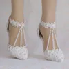 2019 Nuove donne stile strass bianco nappe in pizzo perline scarpe tacco alto da sposa scarpe eleganti da donna scarpe da sposa per feste