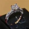 Lyx 925 Sterling Silver Ring Classic 2ct Square Simulated Diamond CZ Bröllop Ringar för Kvinnor Par Smycken Storlek 5/6/7/8/9/10