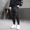 Hombres cintas de color pantalones pantalones de bolsillo negro joggers harajuku sudopant hip hop pantalones
