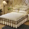 Gris dentelle couvre-lit jupe de lit taie d'oreiller 3 pièces ensemble velours épais filles literie drap de lit mariage princesse literie décoration de la maison 5124120