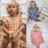 Ins baby meisjes plaid romper mode zomer ruche mouwloze lattice bedrukt baby jumpsuit 2019 nieuwe peuter onesie y1332