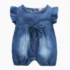 2020 الطفل ملابس الصيف الوليد طفلة أطفال القطن الصلبة الكشكشة أكمام رومبير بذلة عارضة أجنحة الملاك Playsuit تتسابق