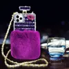 3D Diamond Perfume Bottle Girls Furry Phone Cases for iphone 14 13 12 11 Pro Max XR 7 8 Samsung S21 S22 Bling Crystal Rhinestone Design with Lanyard Protector Cover