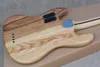 Guitare basse électrique de couleur bois naturel personnalisé en usine avec corps en frêne, circuits actifs, incrustation d'érable noir, offre personnalisée