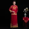 Erkek kırmızı cheongsam Oryantal Erkek tang suit stil kostüm damat elbise vestido geleneksel Çin giyim erkekler için etnik düğün Qi pao