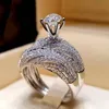 Najwyższa jakość Cyrkon Zaręczyny Zestaw Ślubny Pierścień Bling Bling Rhinestone Bridal Ring Gift for Love Para Najwyższej jakości