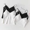 Camisoles Tanks Fashion Summer Women Girls Crop Top tanktops Mouwloze Deep V Neck Solid Black Onbusted Bha Bustier Bralette Cut-Out VES