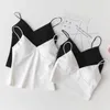 Camisoles Débardeurs Mode Été Femmes Filles Crop Top Débardeurs Sans Manches Col V Profond Solide Noir Soutien-Gorge Non Rembourré Bustier Bralette Découpe Ves