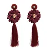 Yeni stil şık kişilik uzun stil kumaş çiçek pirinç boncuk ince iplik püskül iplik küpe kolye takı hediyesi