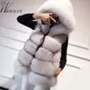 Spring New Hoodies Fake Fur Vest Women 2019 Fashion Warm Slim Sleeveless Waistcoat Fur Gilet Big Size 4xl Faux Fox Fur Overcoat