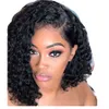 Svart Kvinnor Curly Brazilian Virgin Hair Lace Front Wigs Human Glödig peruk med Baby Hairs (12 tum 150% densitet)