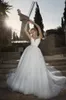 Dany Mizrachi A Line Wedding Dresses Sweetheart Strapless Lace Sequined Bridal Gowns with Detachable Train Stunning Tulle Wedding Dress