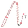 4 Colors Pink Rose Rosary Madonna Jesus Cross Necklace Pendants Pearl designer necklace Fashion Jewelry