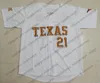 Jam NCAA Texas Longhorns #21 Roger Clemens 7 Masen Hibbele 27 Blair Henley 52 Zach Zubia 크림 화이트 오렌지 그레이 은퇴 빈티지 야구 저지