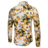 Hommes nouvelle mode chemises marque grande taille fleur imprimé chemises minces décontracté contraste couleur mâle chemise