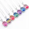 Christmas Gift Rainbow Pendants Oval Vintage Bi colored Tourmaline 925 Sterling Silver Plated Necklace Women Jewelry Australia US Holiday