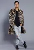 Mode Männer Winter Faux Pelz Jacke Druck Leopard Langarm Revers Kragen Dicke Warme Mode Mann Mantel Lang Plus Größe 3XL Heißer Verkauf