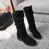 Hot Sale-Autumn Winter Warm Womens Short Boots Flock Height Increasing Woman Calf Boots Low Heels Slip On BX920